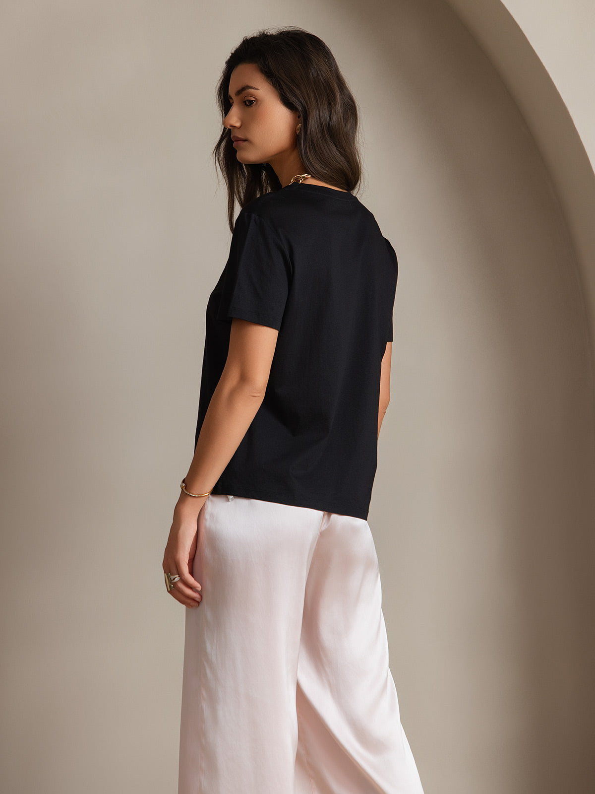 Soie Tricoté Col Rond T-shirt Soie Tricoté Col Rond T-shirt
