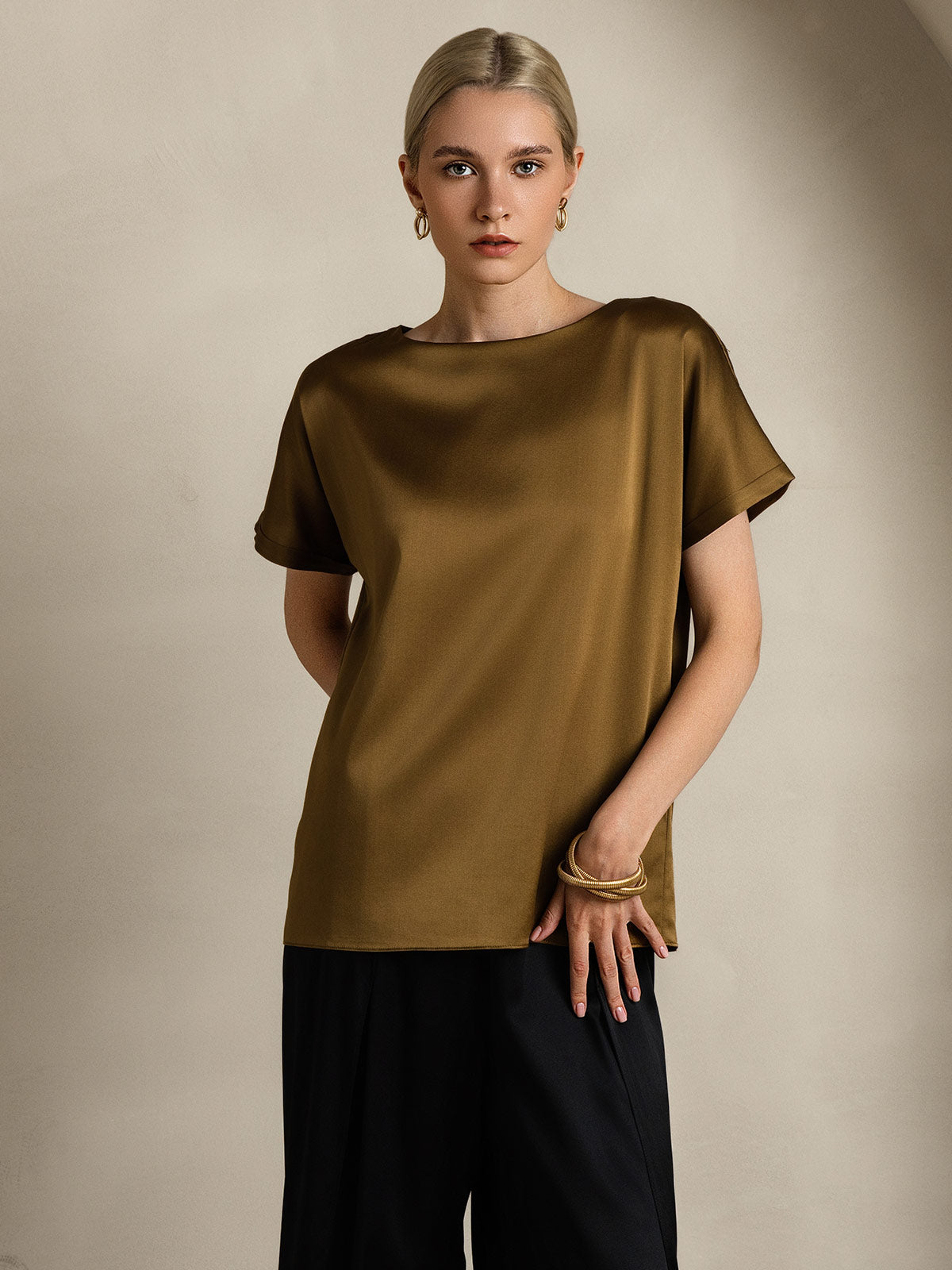 19Momme Soie Décontracté Manches Courtes T-Shirt 19Momme Soie Décontracté Manches Courtes T-Shirt