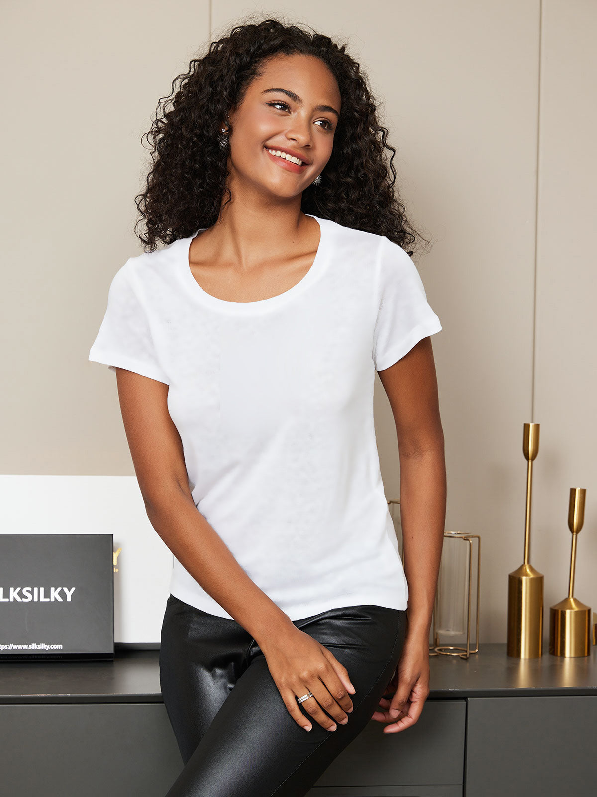 Soie Tricoté Col Rond T-Shirt