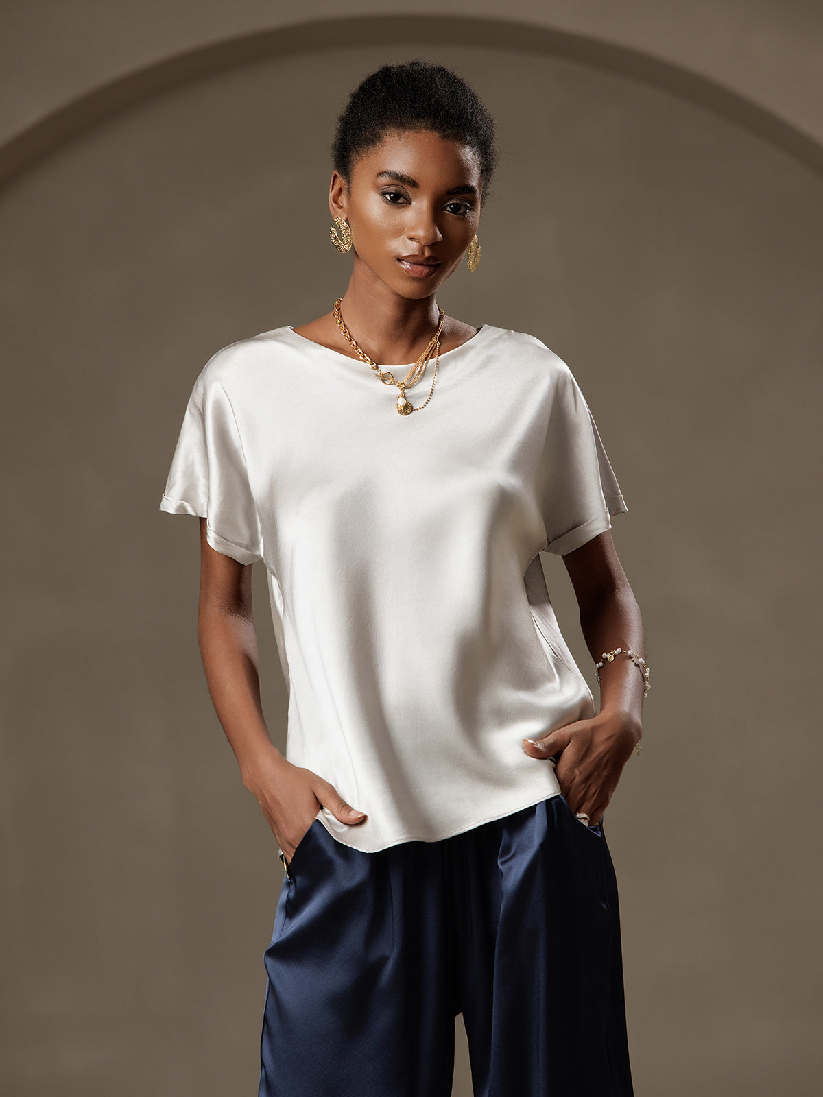 19Momme T-shirt à manches courtes décontracté en soie classique