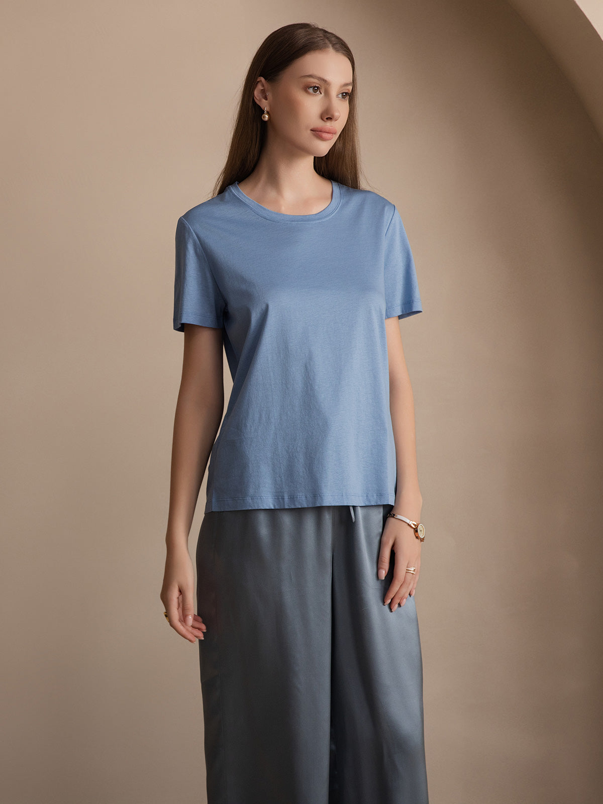 Soie Tricoté Col Rond T-shirt Soie Tricoté Col Rond T-shirt