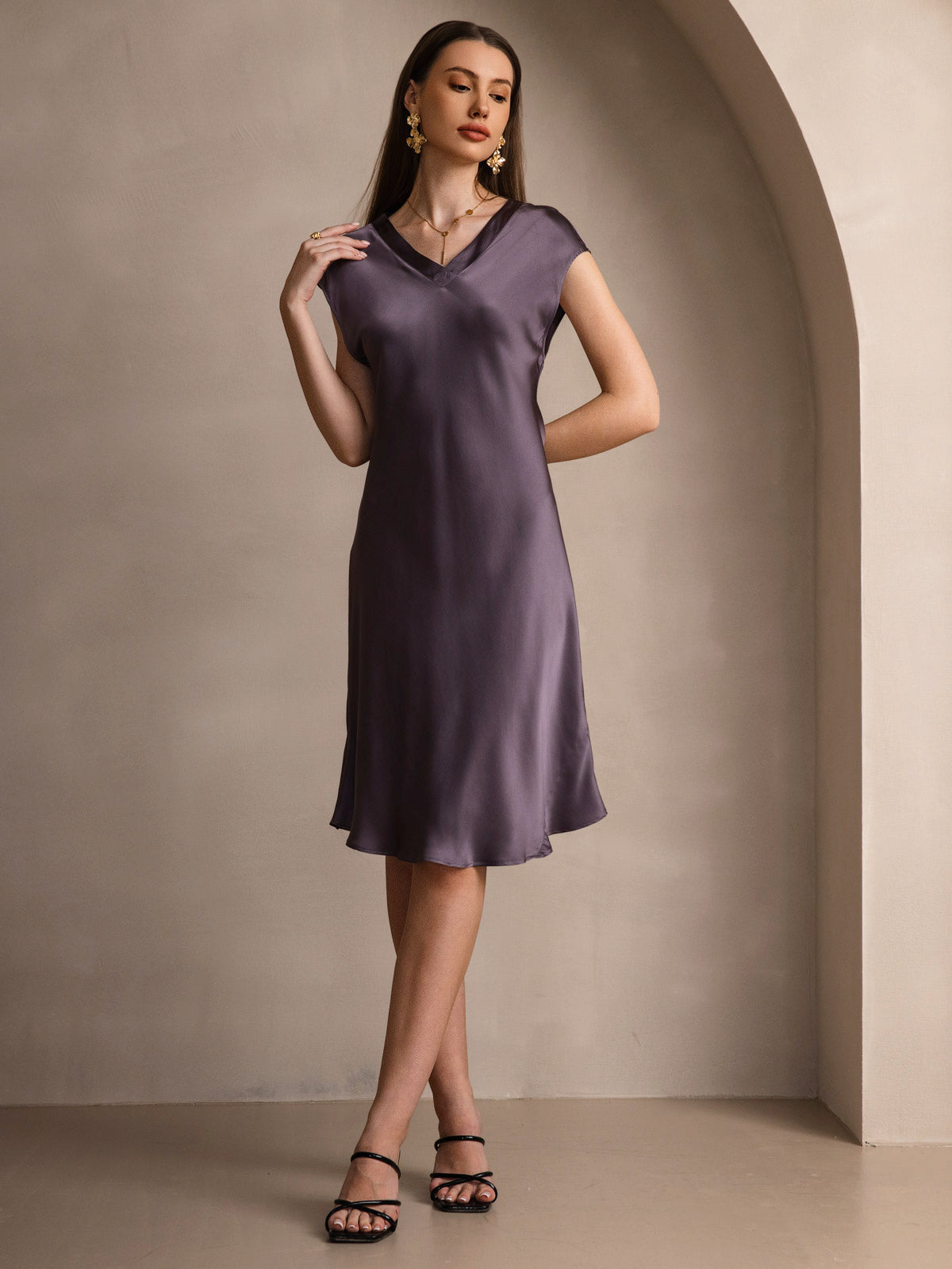 Pure Soie Élégante Cap Sleeve Robe Pure Soie Élégante Cap Sleeve Robe