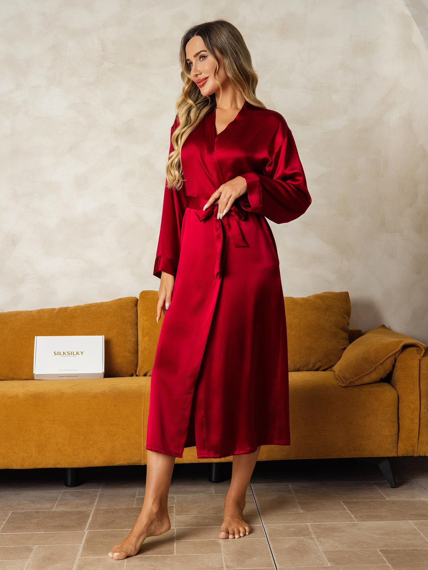 Femme Peignoir Long en Soie de Morus Femme Peignoir Long en Soie de Morus