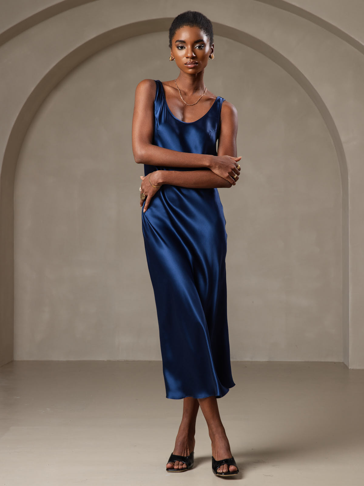 Pure Soie Sangle Larges Sans Manches Longue Robe Pure Soie Sangle Larges Sans Manches Longue Robe