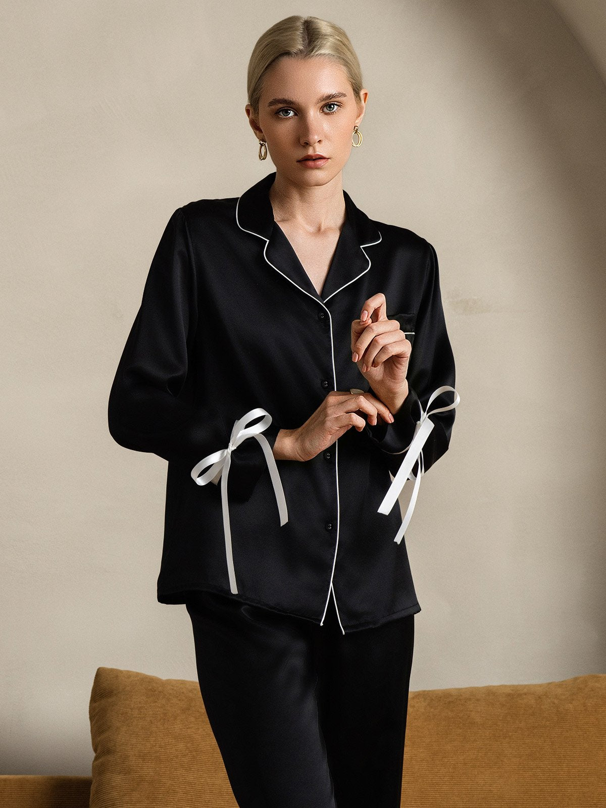 Pure Soie Longues Manches Pantalon Pyjama Set Pure Soie Longues Manches Pantalon Pyjama Set