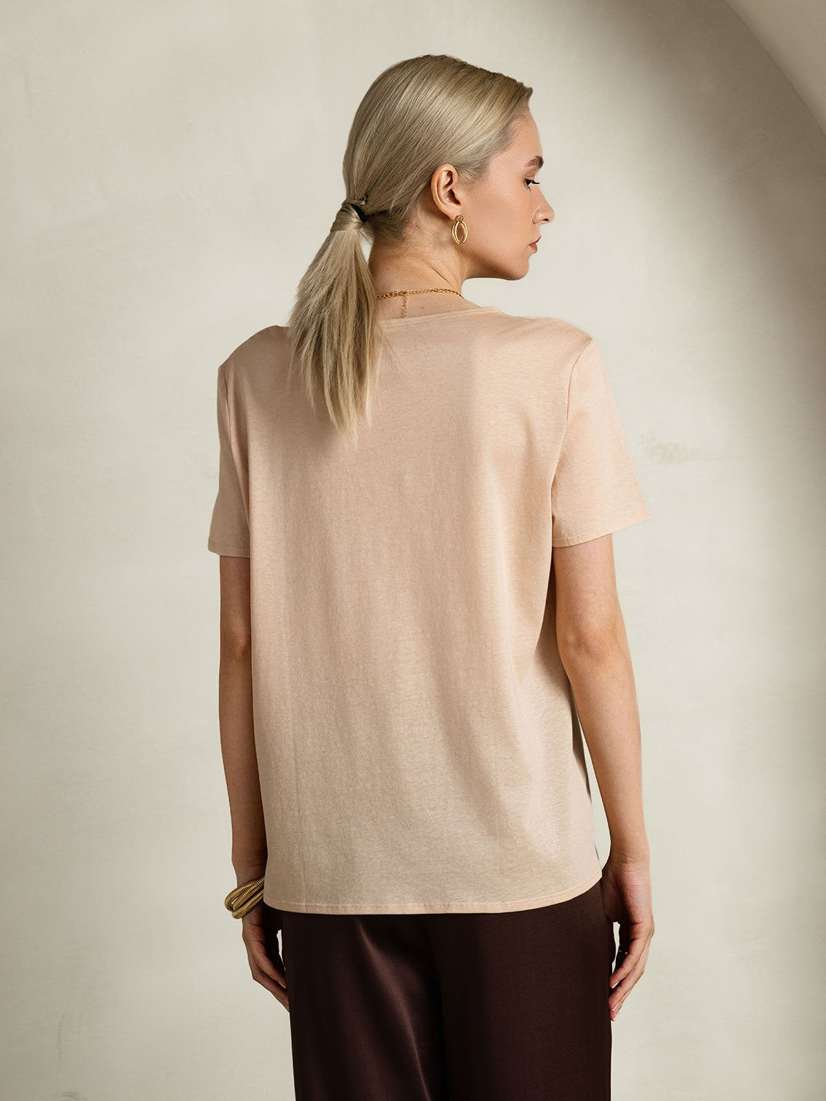 Mélange De Soie T-shirt Femme Col U Mélange De Soie T-shirt Femme Col U