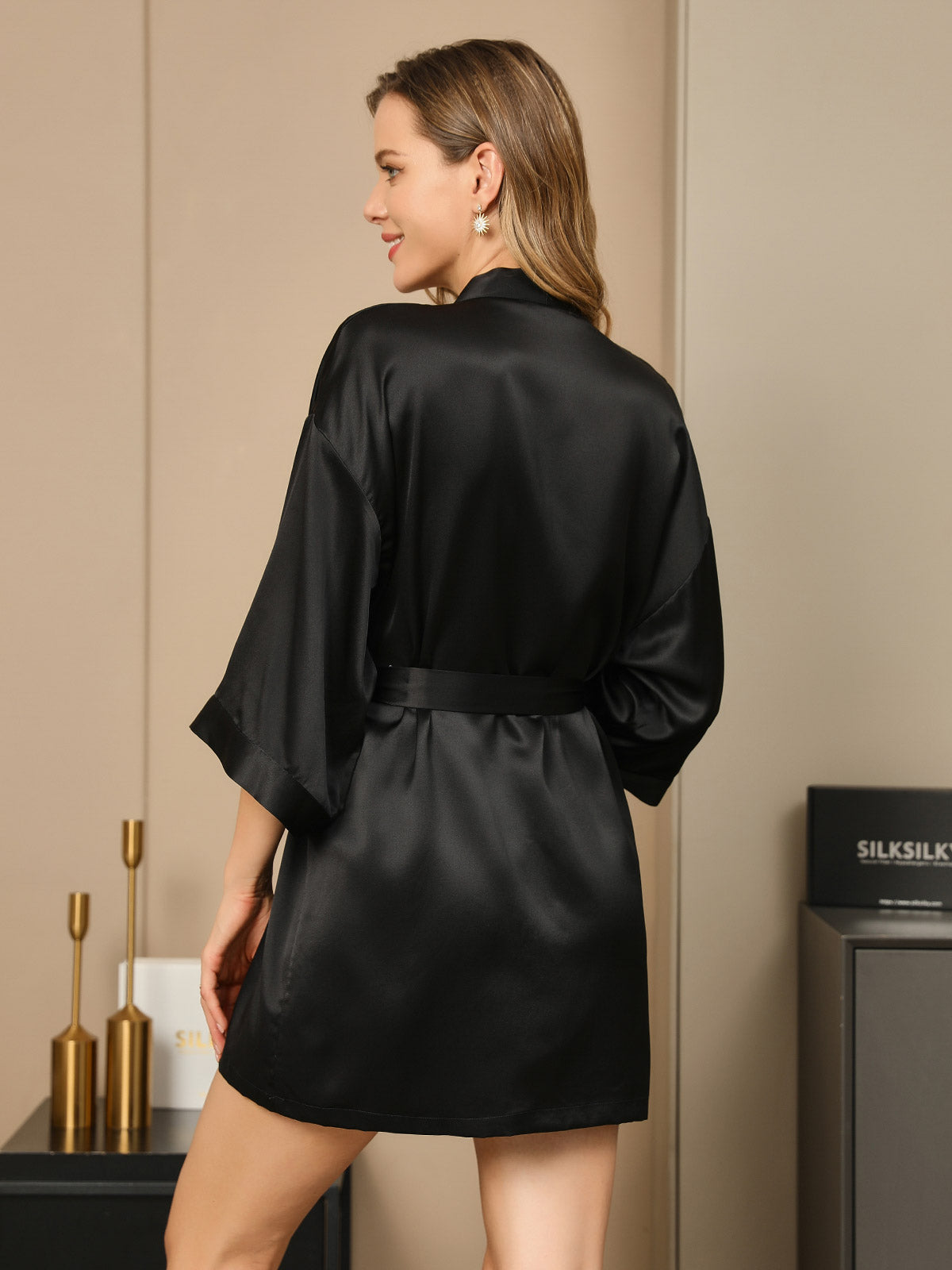 Kimono Peignoir En Soie Pure Brillante Pour Femme