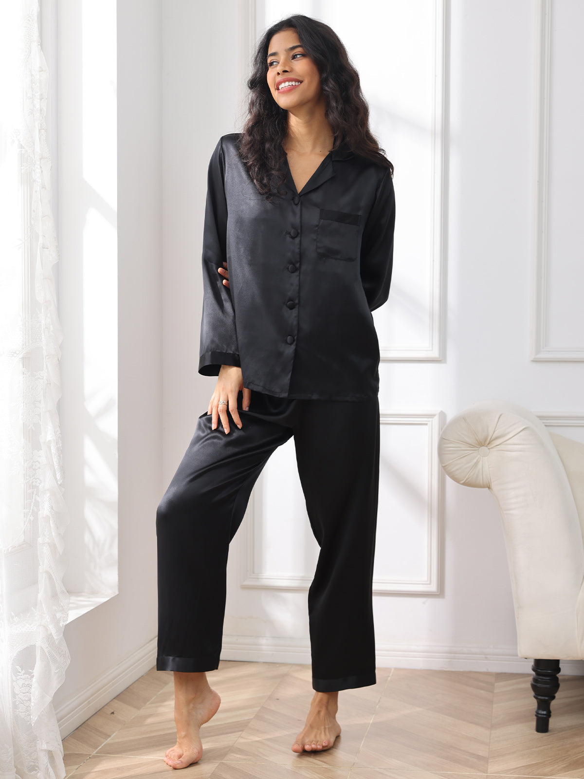 Femme Pyjamas Pure Soie Boutons Femme Pyjamas Pure Soie Boutons