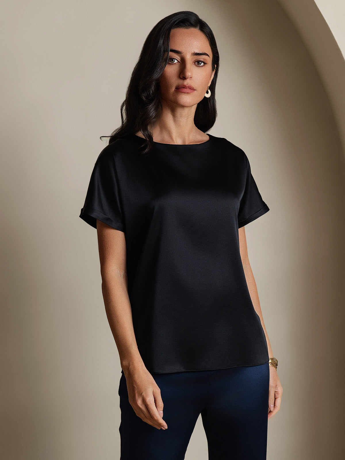 19Momme Soie Décontracté Manches Courtes T-Shirt 19Momme Soie Décontracté Manches Courtes T-Shirt