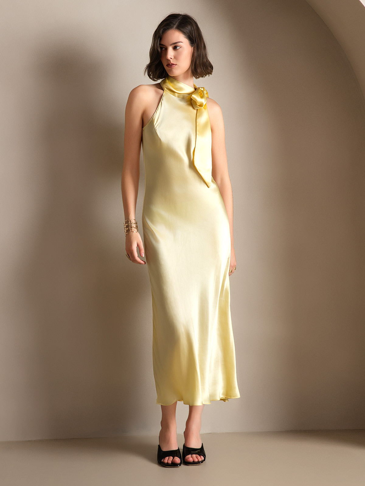 19Momme Soie Nouer Col Robe
