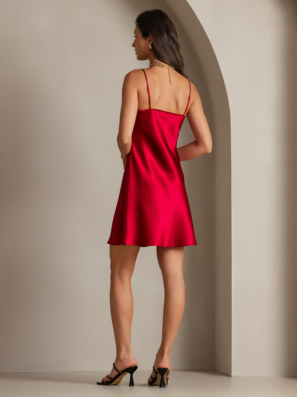 Pure Soie Courte Bretelles Spaghetti Nuisette Enfiler Robe Pure Soie Courte Bretelles Spaghetti Nuisette Enfiler Robe