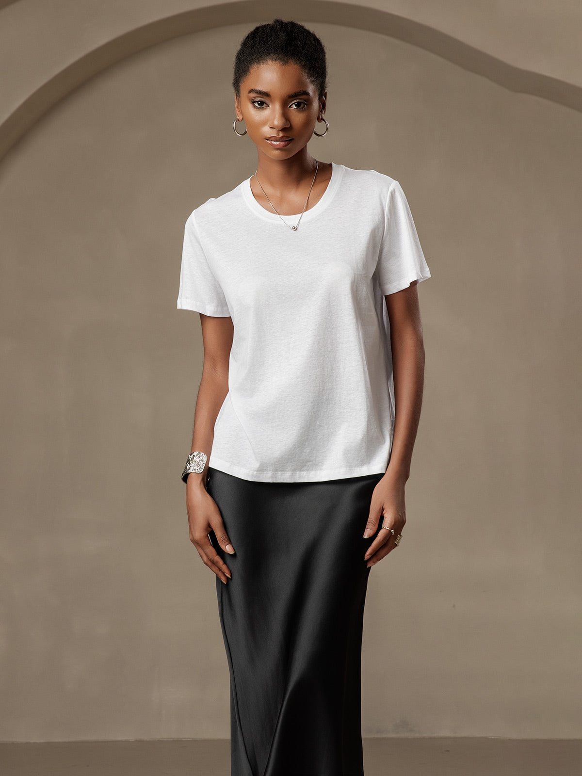 Soie Tricoté Col Rond T-shirt Soie Tricoté Col Rond T-shirt