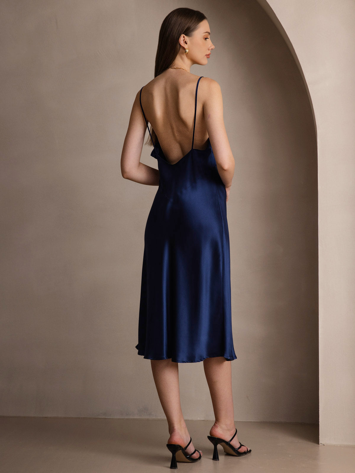 Pure Soie Col V Profond Sans Dos Longue Glisser Robe Pure Soie Col V Profond Sans Dos Longue Glisser Robe