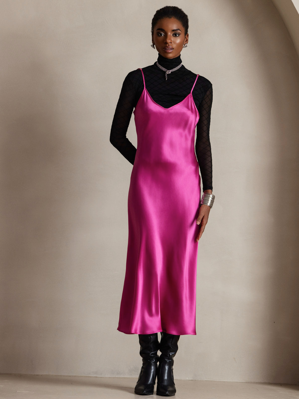 Spaghetti Bretelles Pure Soie Longue Robe