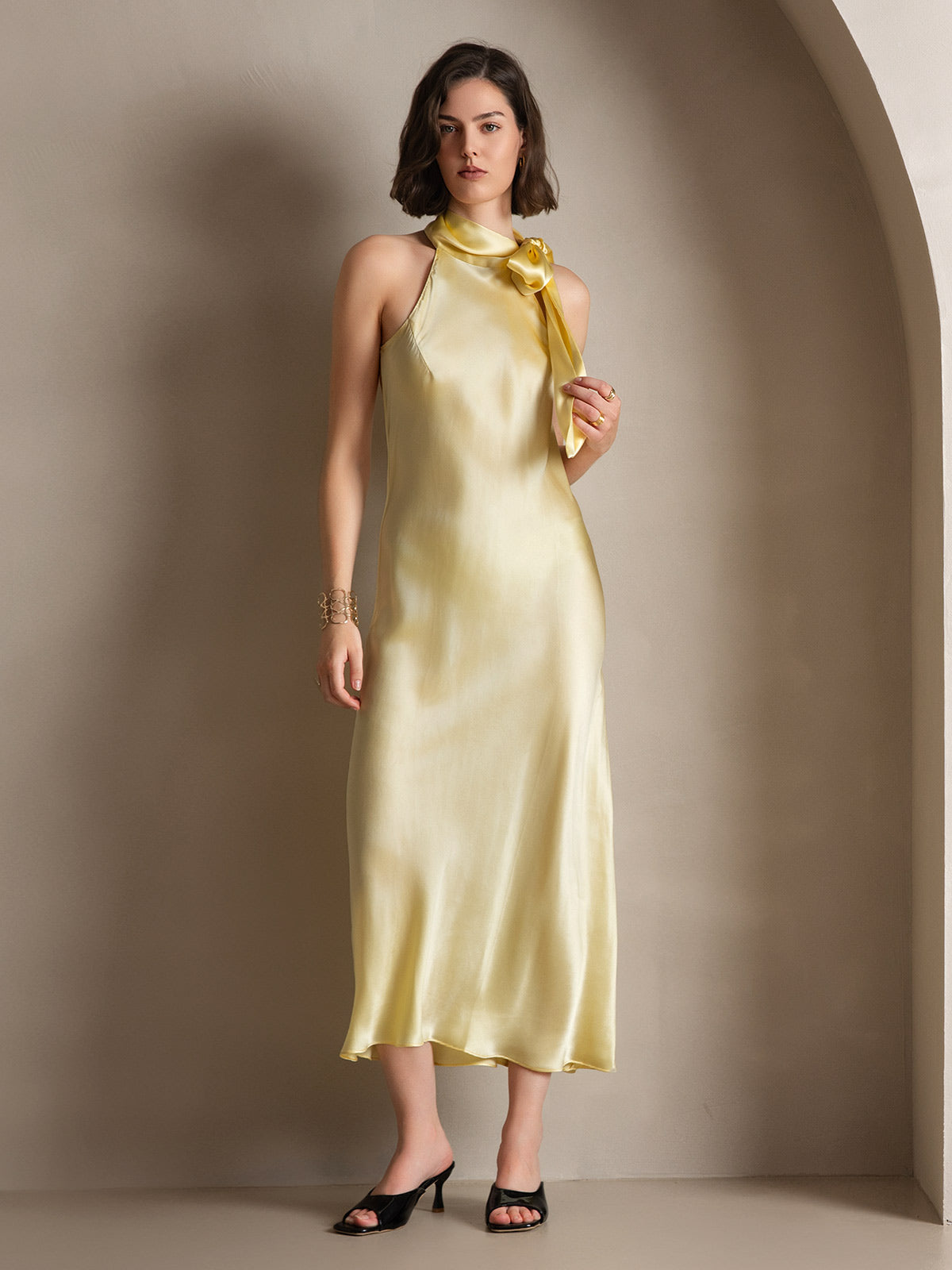 19Momme Soie Nouer Col Robe 19Momme Soie Nouer Col Robe