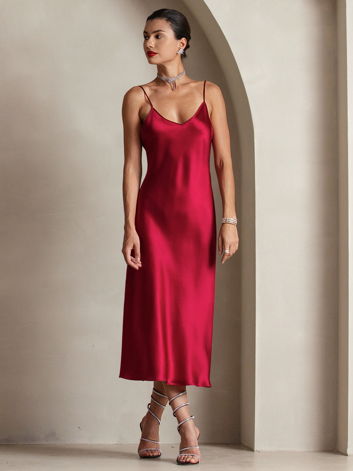 Robe Longue en Soie avec Bretelles Spaghetti