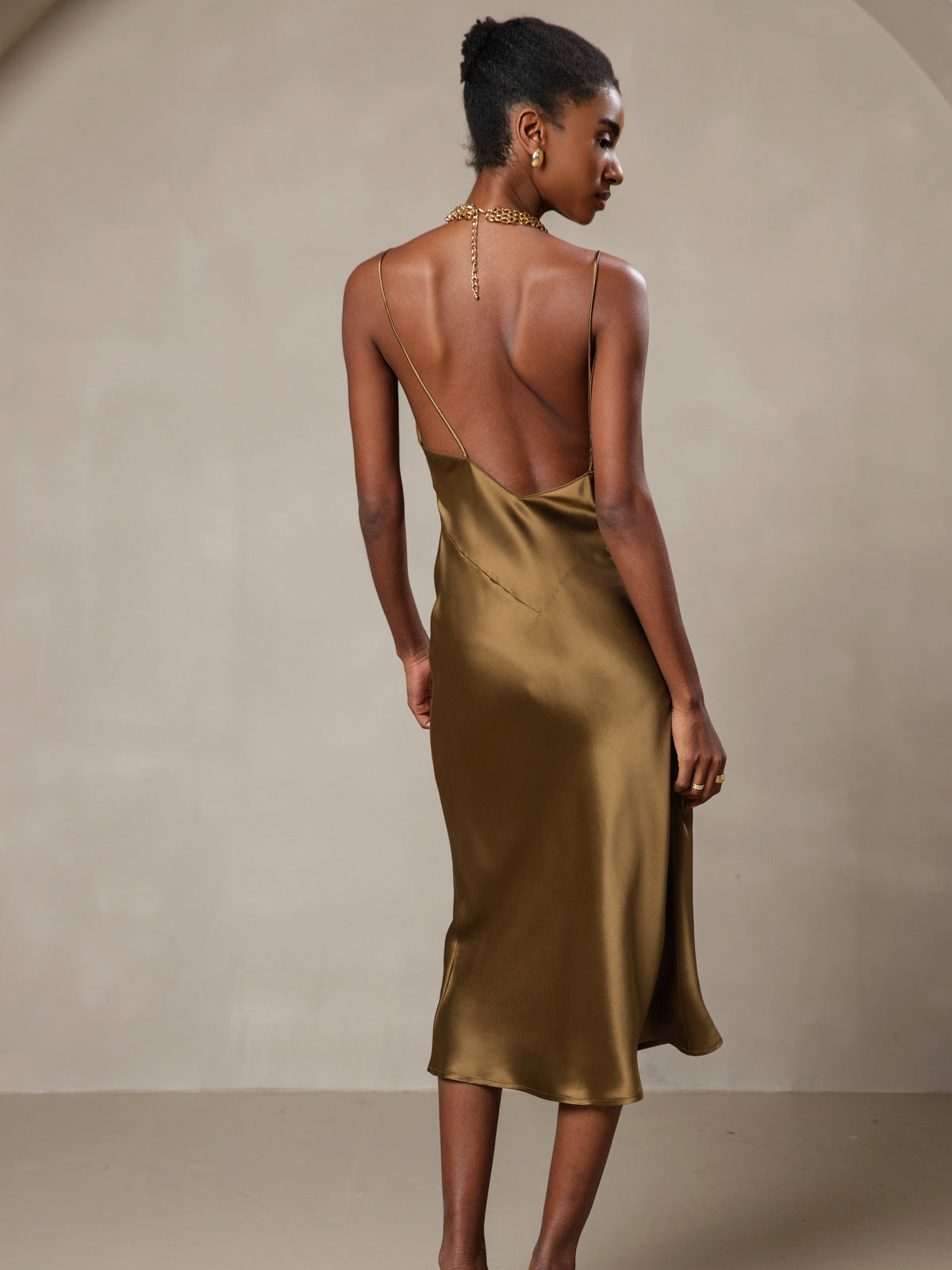 Pure Soie Col V Profond Sans Dos Longue Glisser Robe Pure Soie Col V Profond Sans Dos Longue Glisser Robe