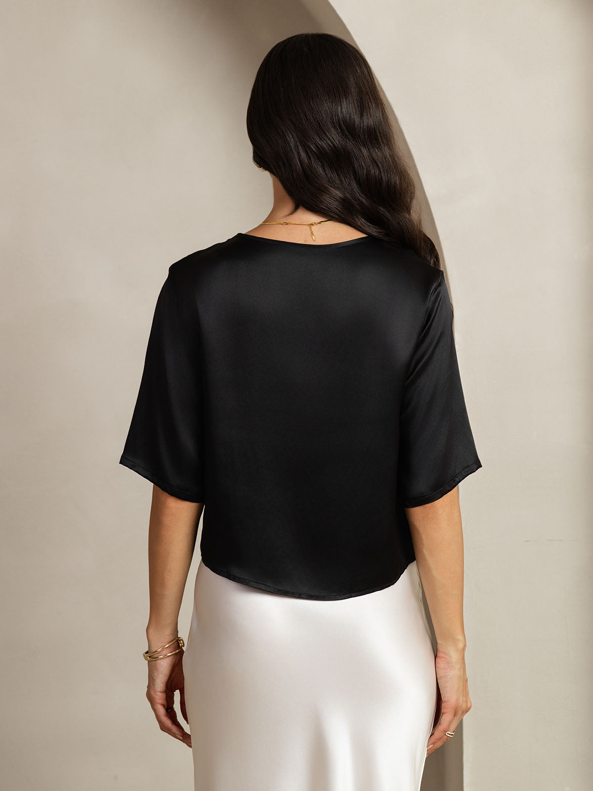 Femme T-Shirt Pure Soie Occasionnel Manches mi-longues Femme T-Shirt Pure Soie Occasionnel Manches mi-longues