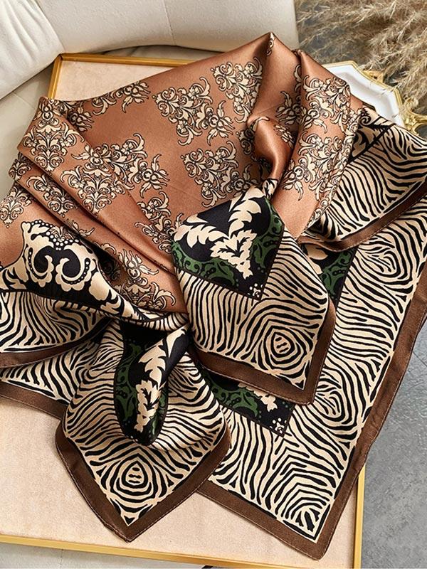 Foulard Carré en Soie Florale Marron 90 Foulard Carré en Soie Florale Marron 90