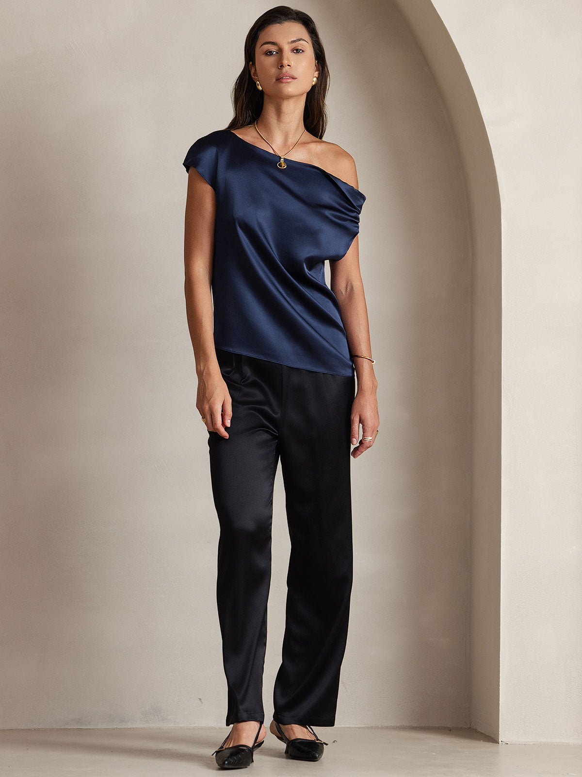 19Momme Soie Chic Unique Épaule Blouse 19Momme Soie Chic Unique Épaule Blouse