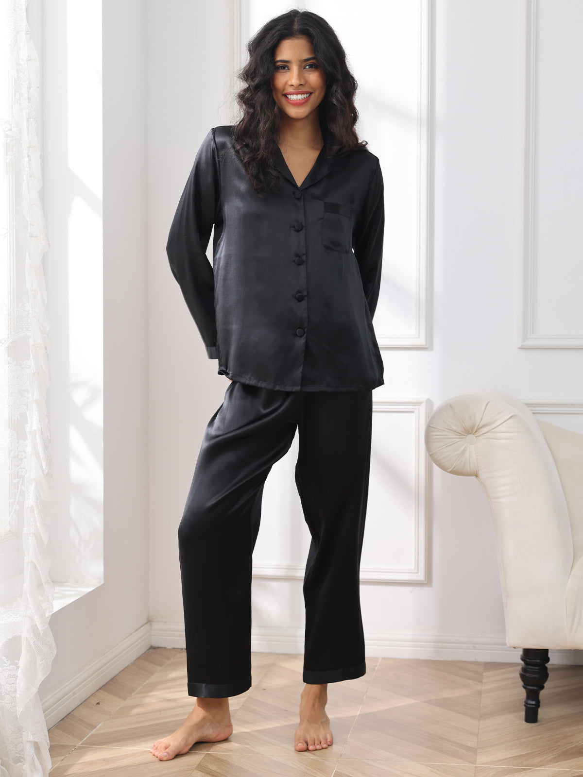 Femme Pyjamas Pure Soie Boutons Femme Pyjamas Pure Soie Boutons