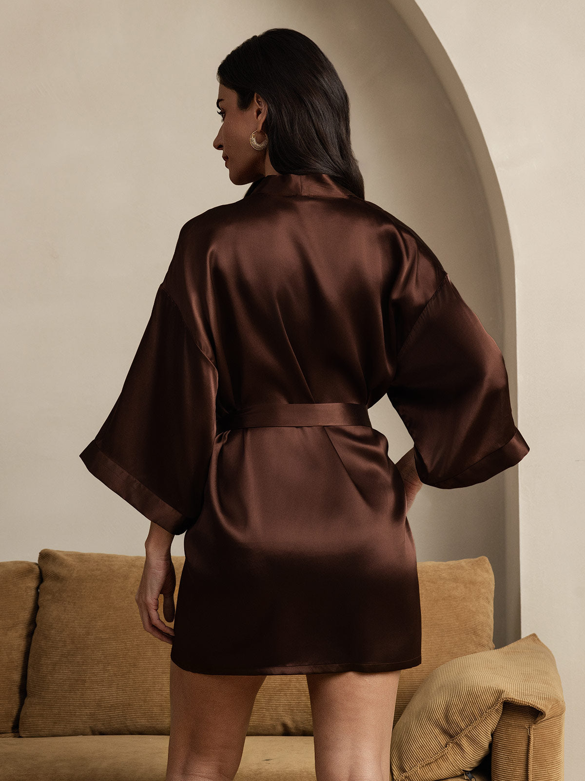 Kimono Peignoir En Soie Pure Brillante Pour Femme