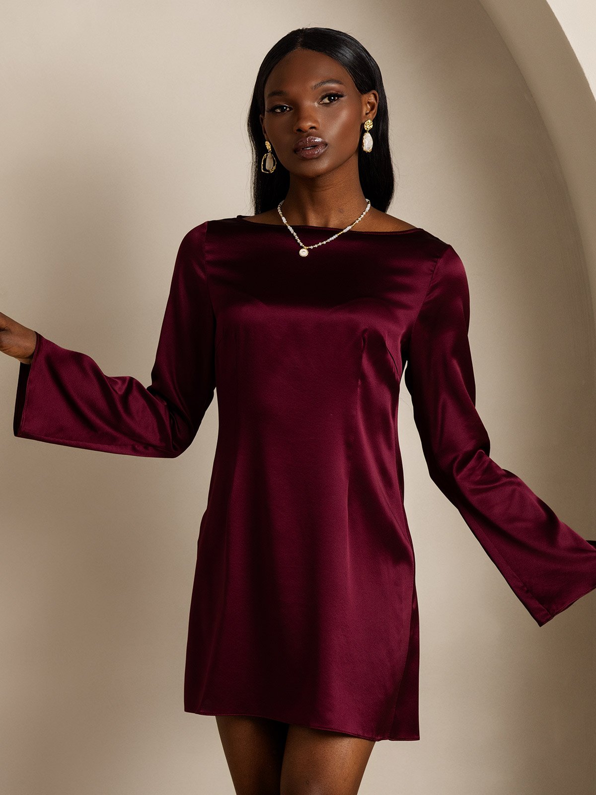 19Momme Robe Élégante à Manches Longues en Soie 19Momme Robe Élégante à Manches Longues en Soie