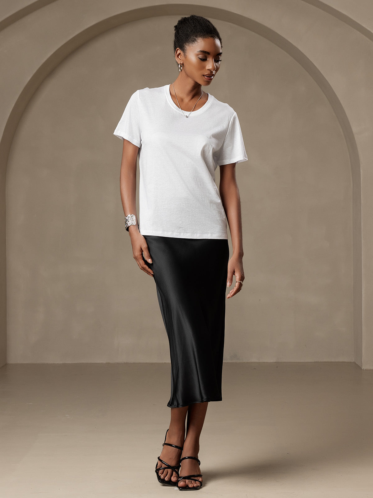 Soie Tricoté Col Rond T-shirt Soie Tricoté Col Rond T-shirt
