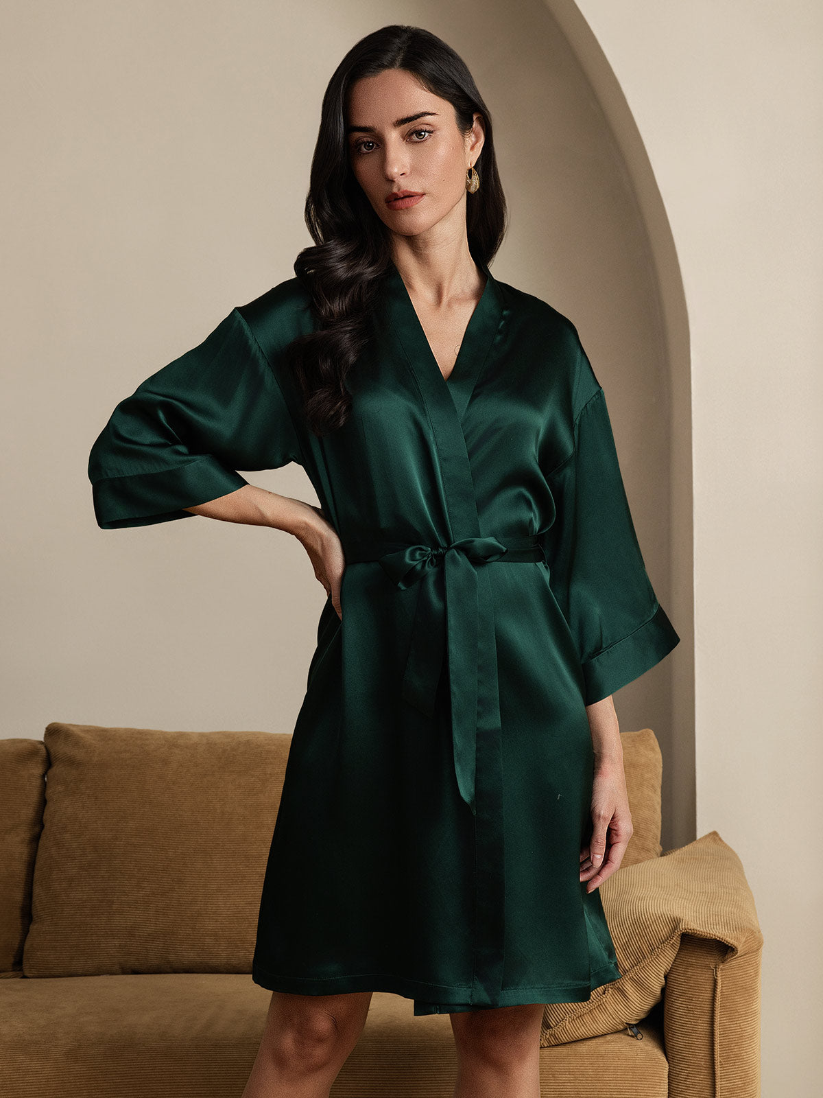 Kimono Peignoir Portefeuille Ceinturée en Pure Soie pour Femme Kimono Peignoir Portefeuille Ceinturée en Pure Soie pour Femme