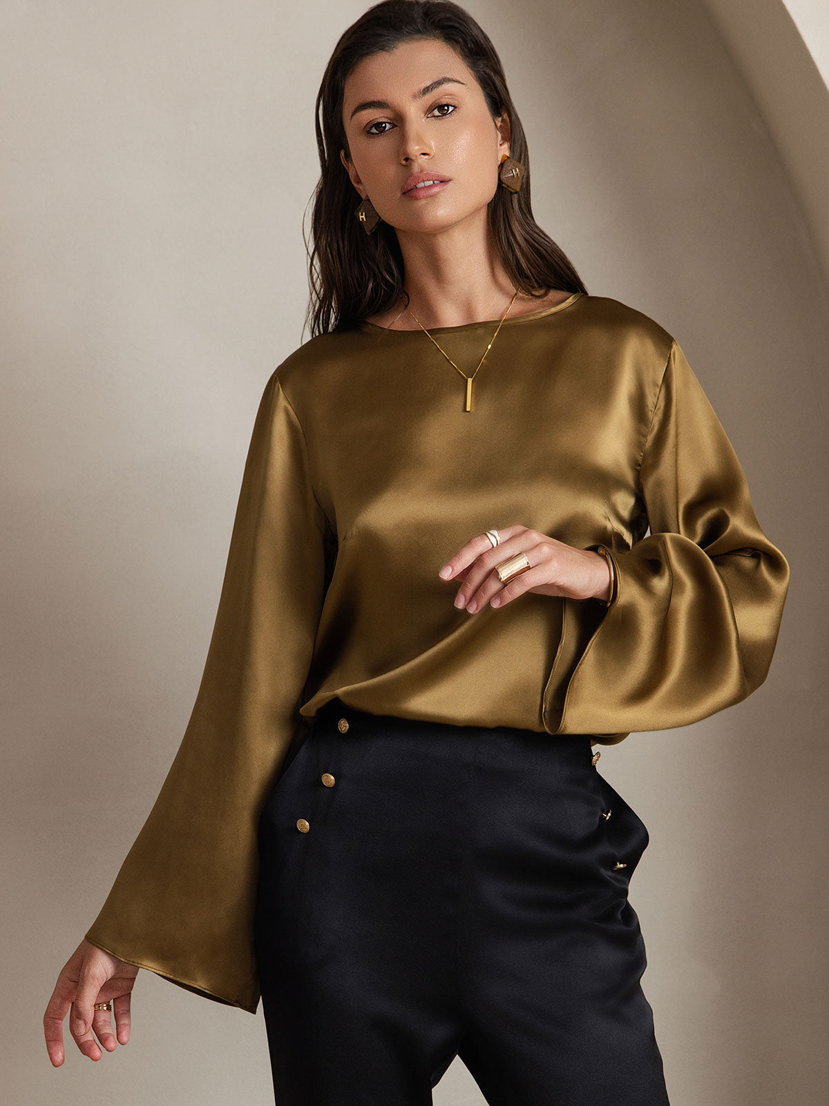 19Momme Soie Relax Longues Manches Blouse