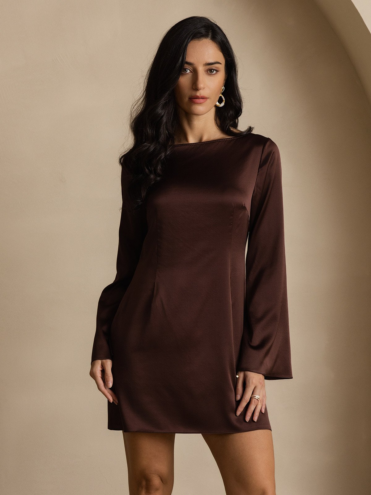 19Momme Robe Élégante à Manches Longues en Soie 19Momme Robe Élégante à Manches Longues en Soie
