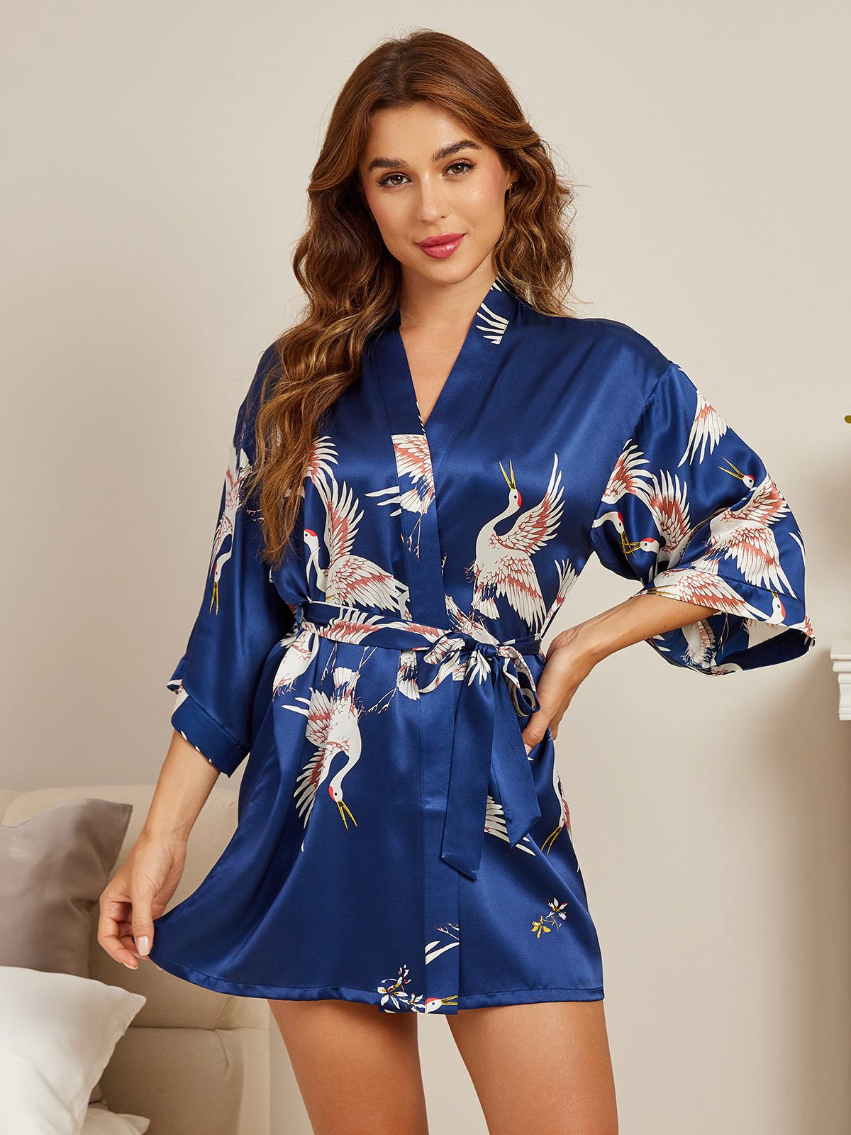 19Momme Kimono Peignoir Court en Soie avec Imprimé Crane pour Femme 19Momme Kimono Peignoir Court en Soie avec Imprimé Crane pour Femme