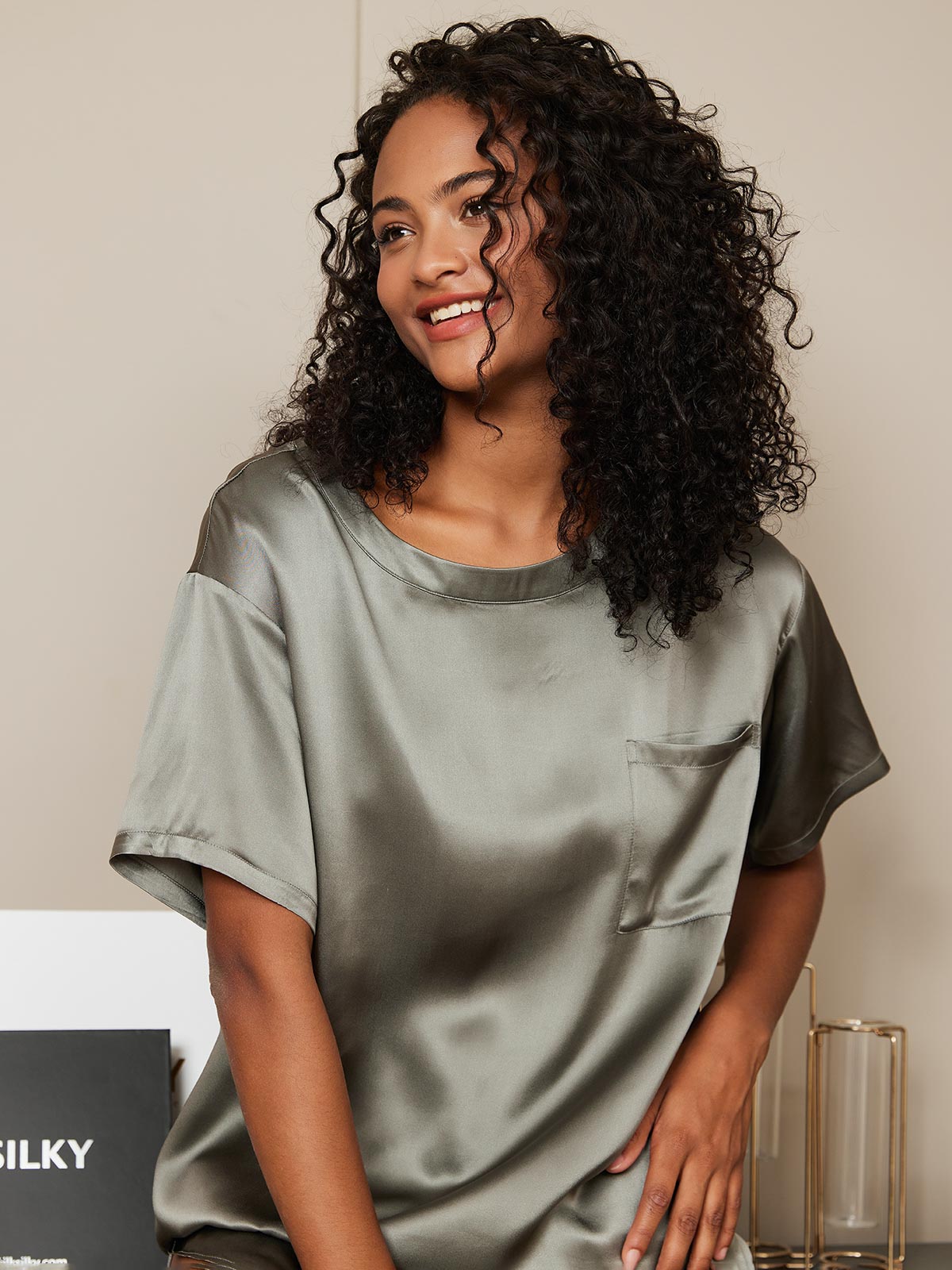 Femme t-shirt de Pyjama Pure Soie Occasionnel(Short non inclus) Femme t-shirt de Pyjama Pure Soie Occasionnel(Short non inclus)