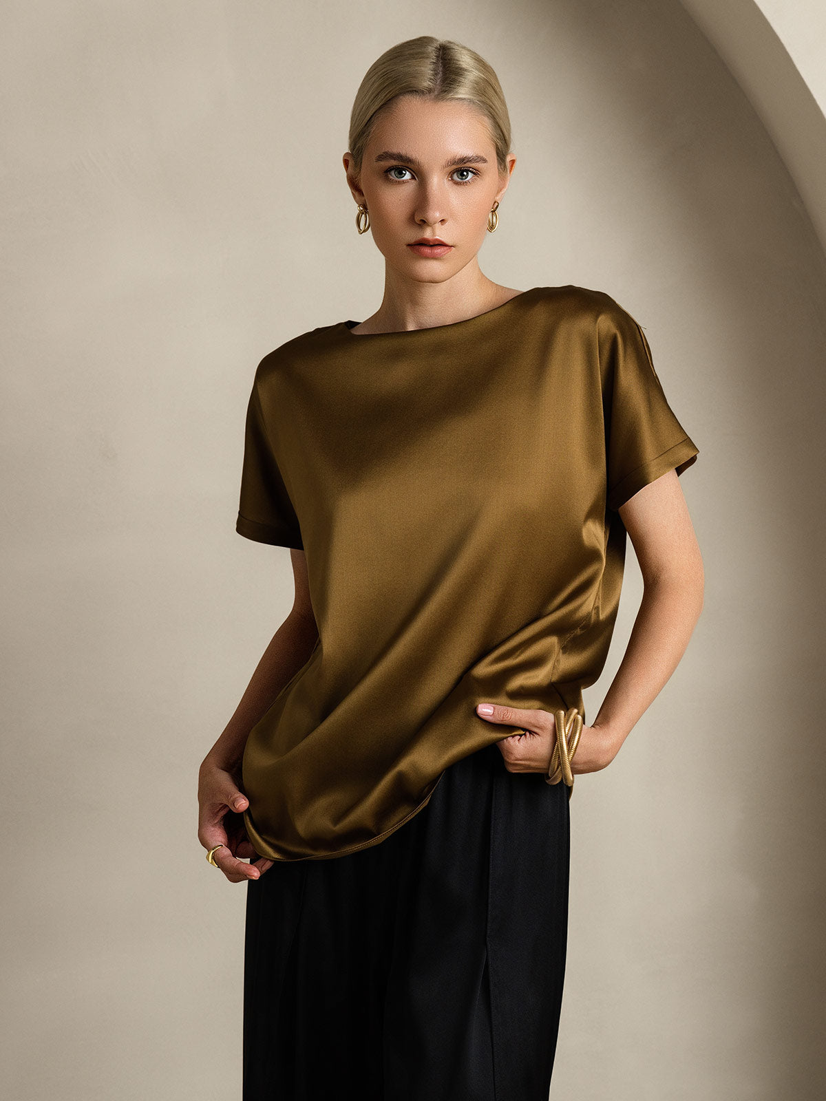 19Momme Soie Décontracté Manches Courtes T-Shirt 19Momme Soie Décontracté Manches Courtes T-Shirt