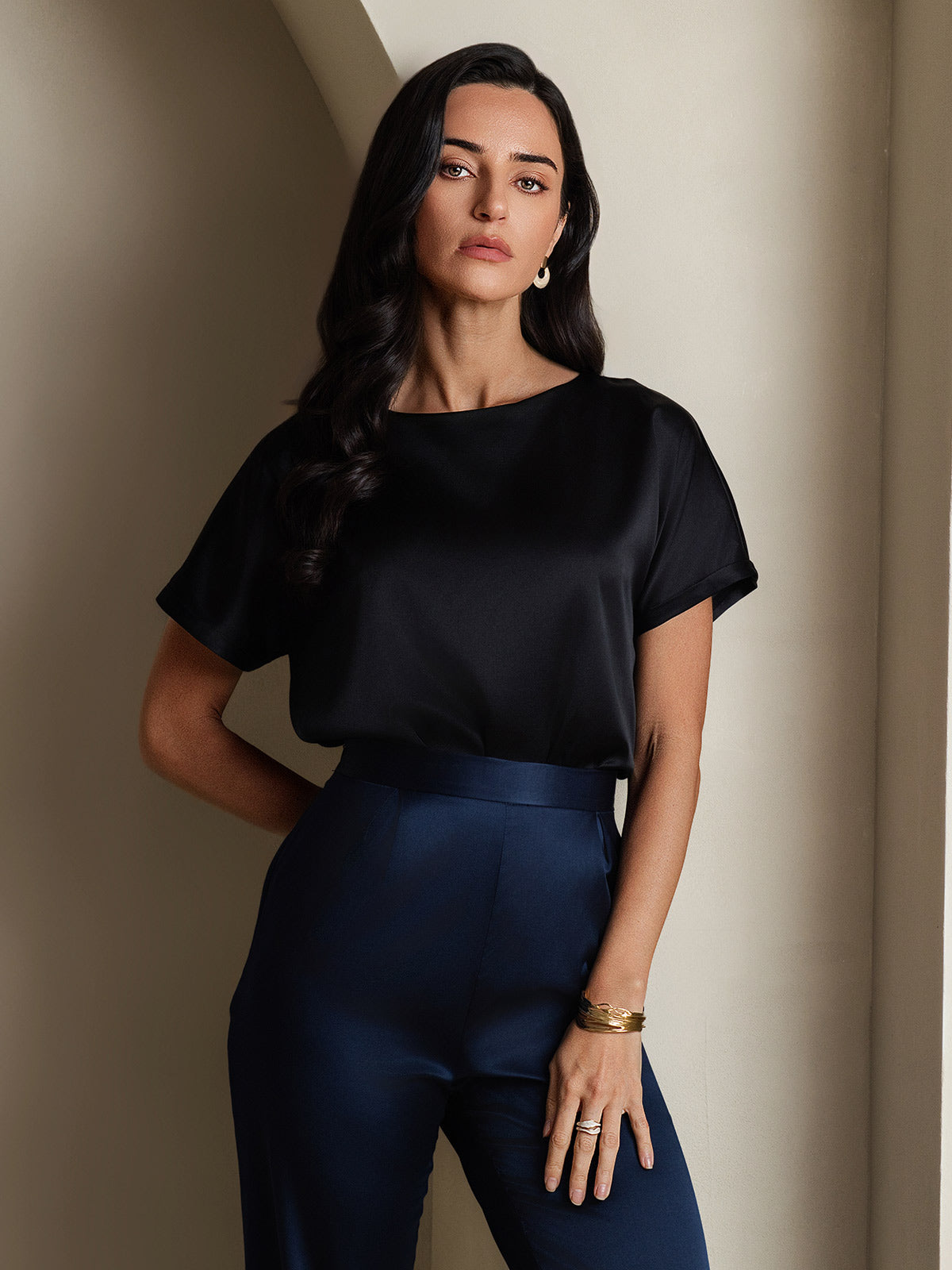 19Momme Soie Décontracté Manches Courtes T-Shirt 19Momme Soie Décontracté Manches Courtes T-Shirt