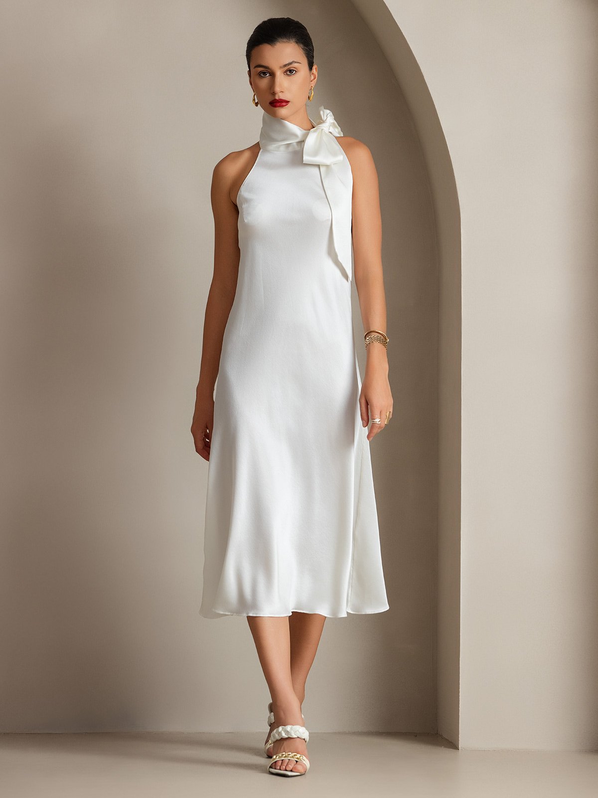 19Momme Soie Nouer Col Maxi Robe 19Momme Soie Nouer Col Maxi Robe