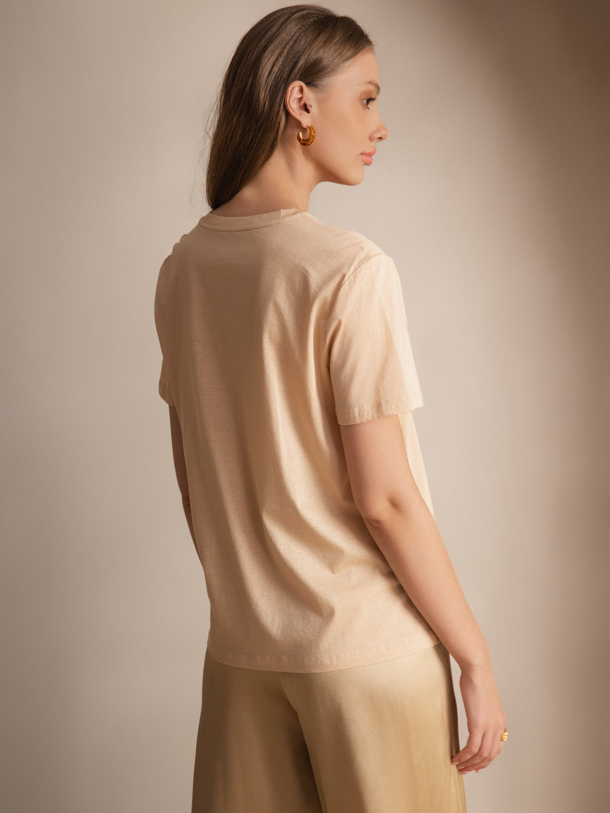 Soie Tricoté Basique Col Rond T-Shirt Soie Tricoté Basique Col Rond T-Shirt