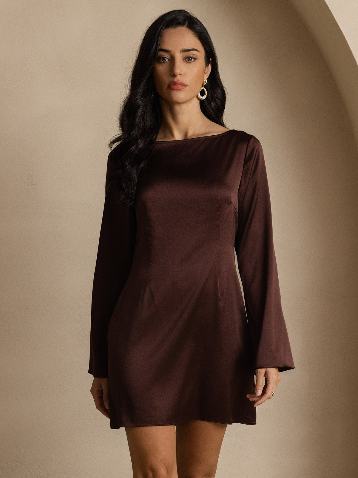 19Momme Robe Élégante à Manches Longues en Soie 19Momme Robe Élégante à Manches Longues en Soie