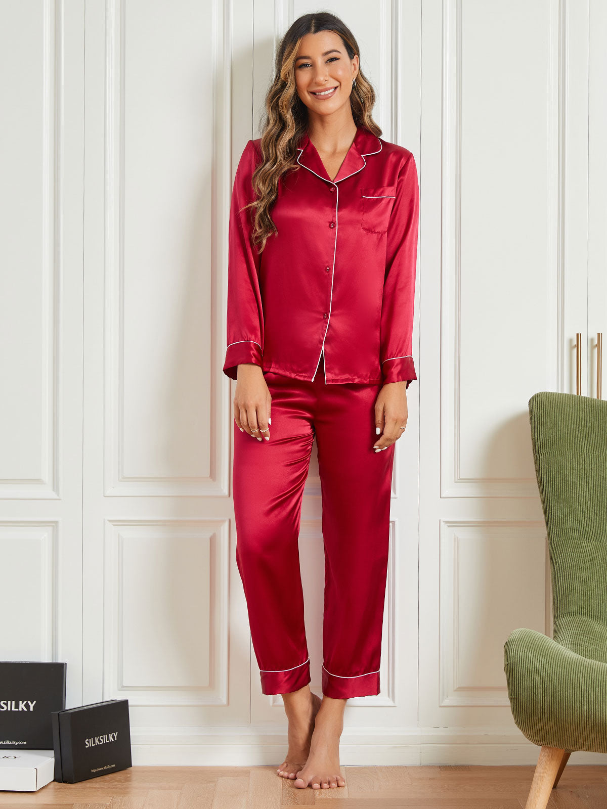 Ensemble Pyjama à Manches Longues en Pure Soie Ensemble Pyjama à Manches Longues en Pure Soie