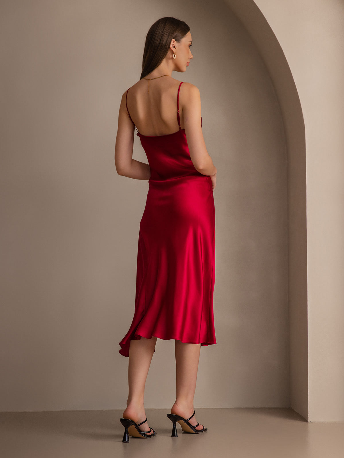 Pure Soie Bretelles Spaghetti Fente Longue Robe Pure Soie Bretelles Spaghetti Fente Longue Robe