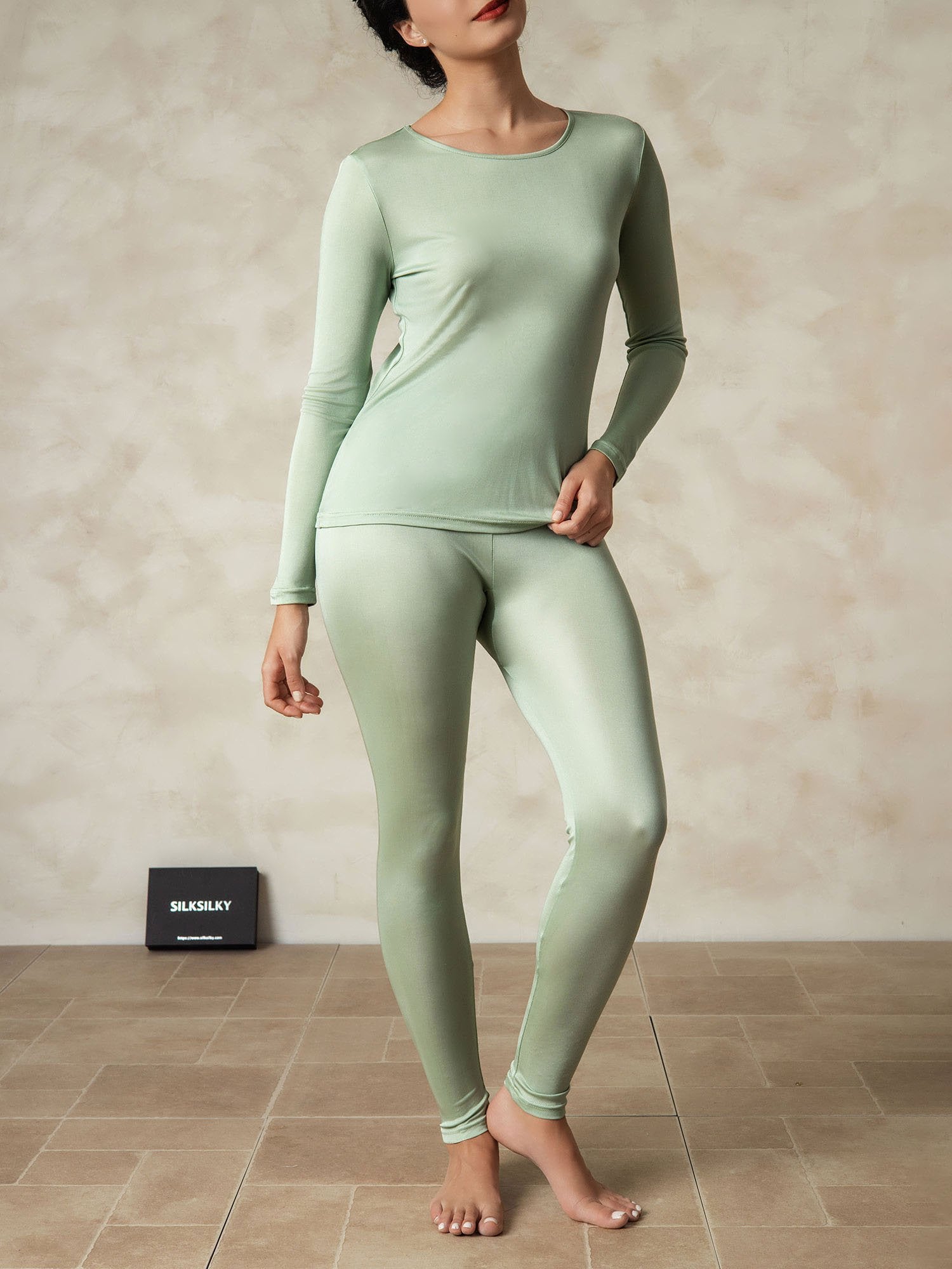Sous-vêtements Longs À Manches Longues En Soie Pour Femmes