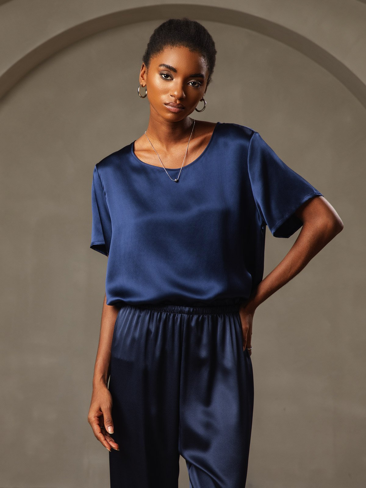 Pure Soie Manches Courtes T-shirt (pantalon non inclus)