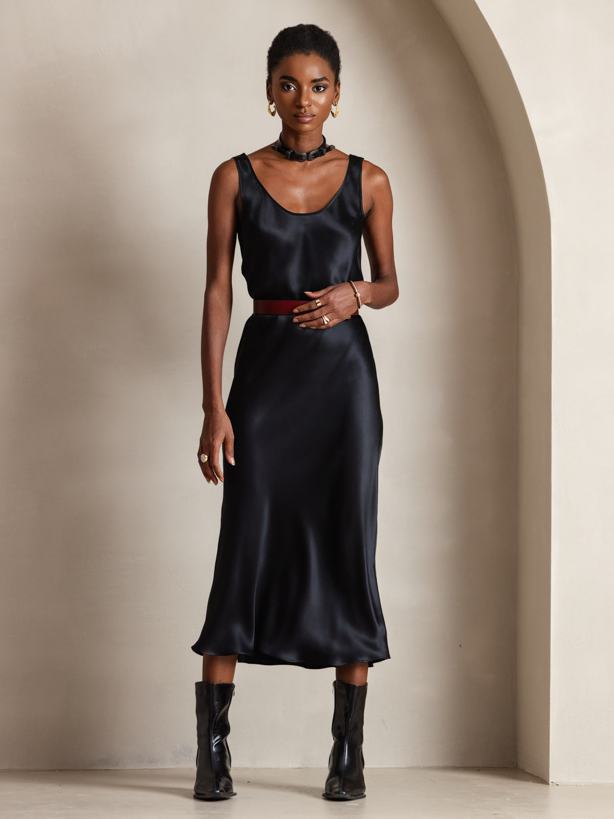 Pure Soie Sangle Larges Sans Manches Longue Robe Pure Soie Sangle Larges Sans Manches Longue Robe