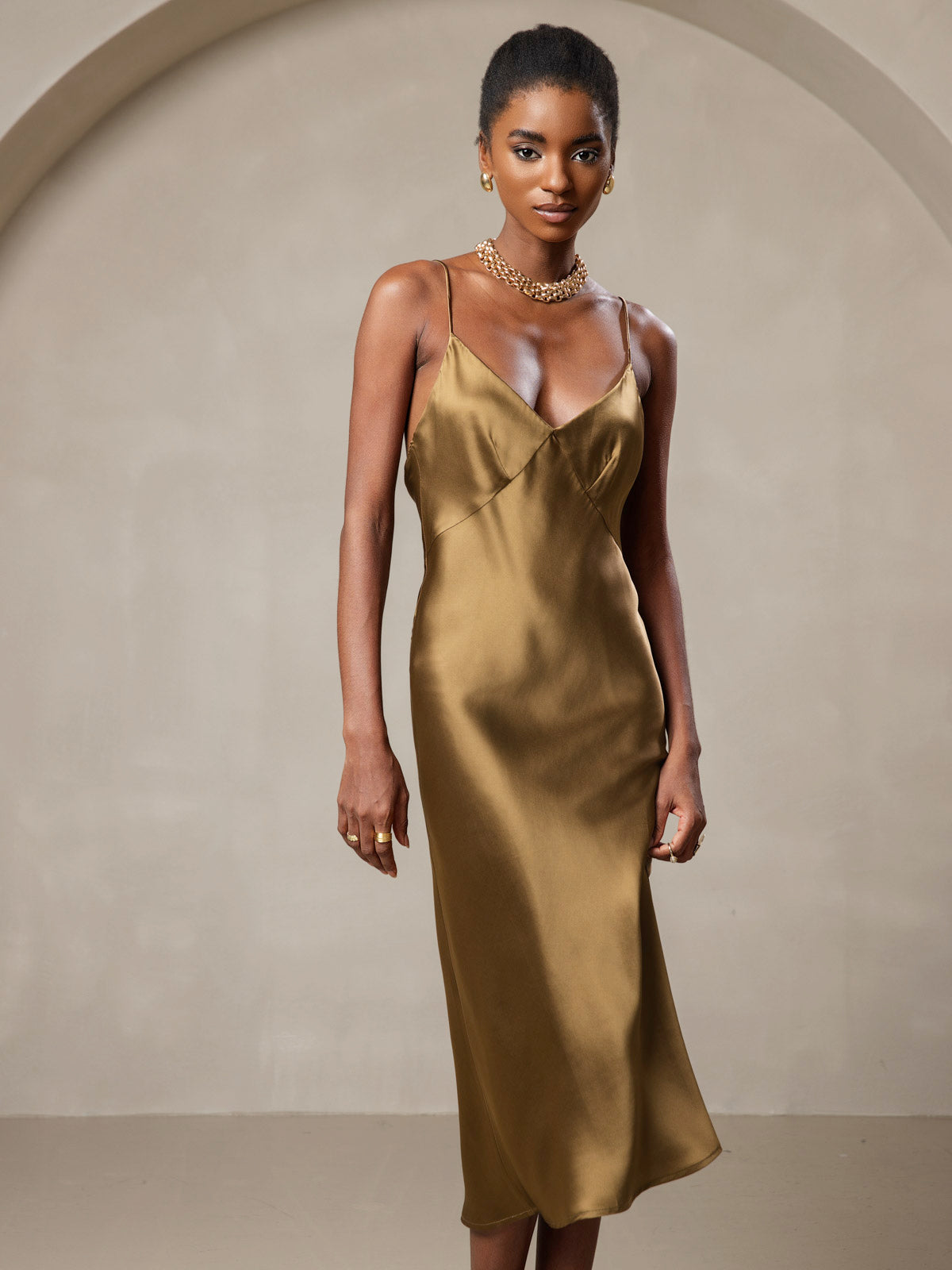 Pure Soie Col V Profond Sans Dos Longue Glisser Robe Pure Soie Col V Profond Sans Dos Longue Glisser Robe
