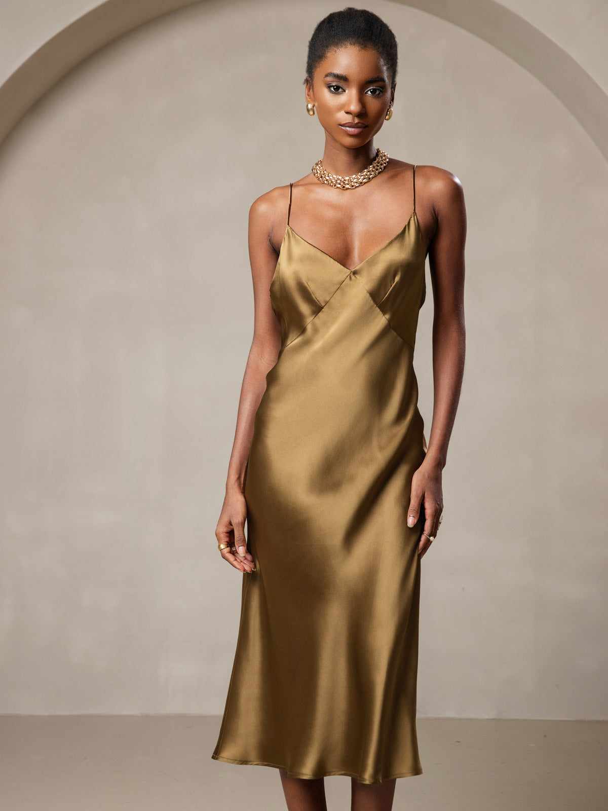 Pure Soie Col V Profond Sans Dos Longue Glisser Robe Pure Soie Col V Profond Sans Dos Longue Glisser Robe
