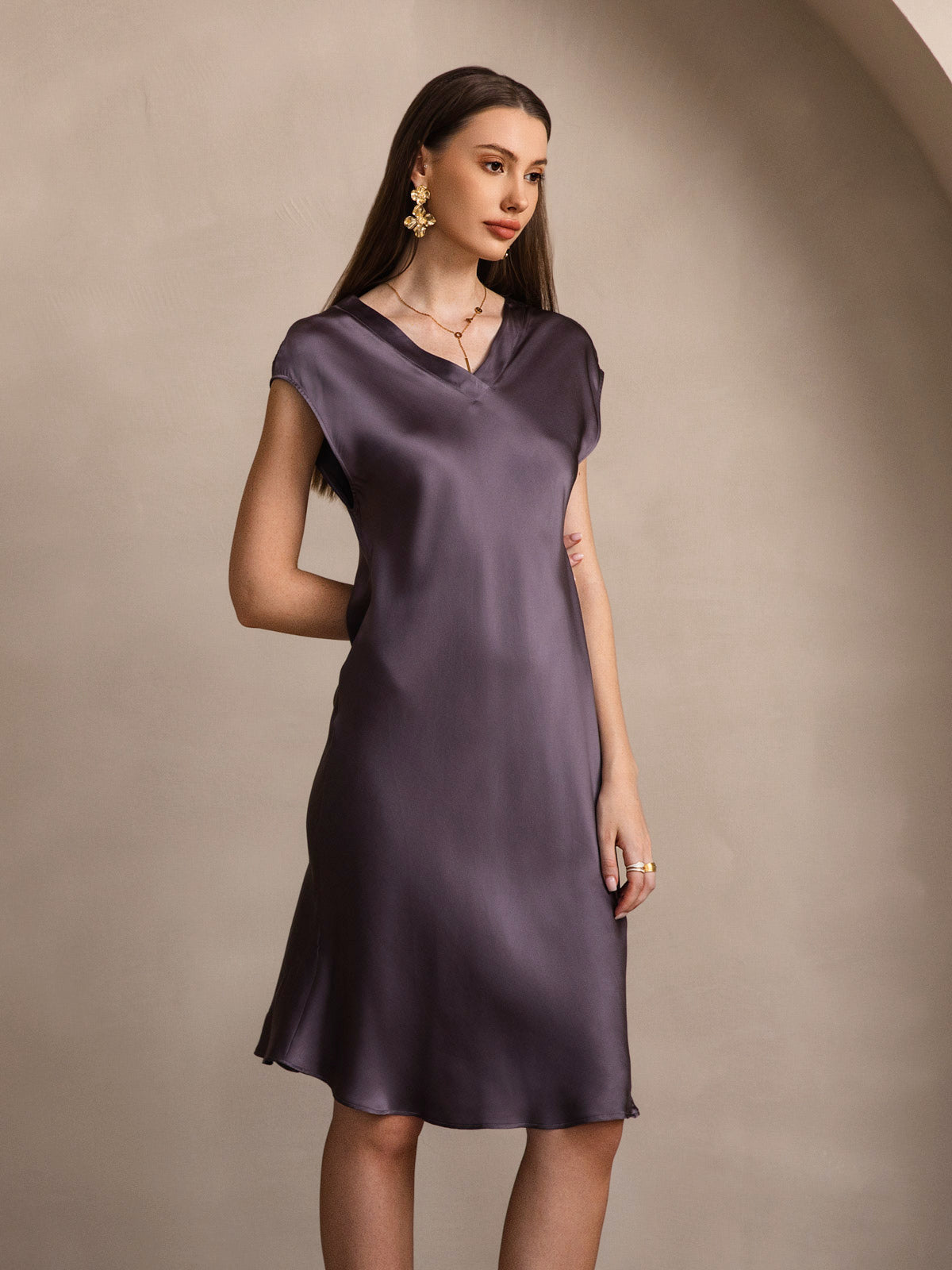 Pure Soie Élégante Cap Sleeve Robe Pure Soie Élégante Cap Sleeve Robe
