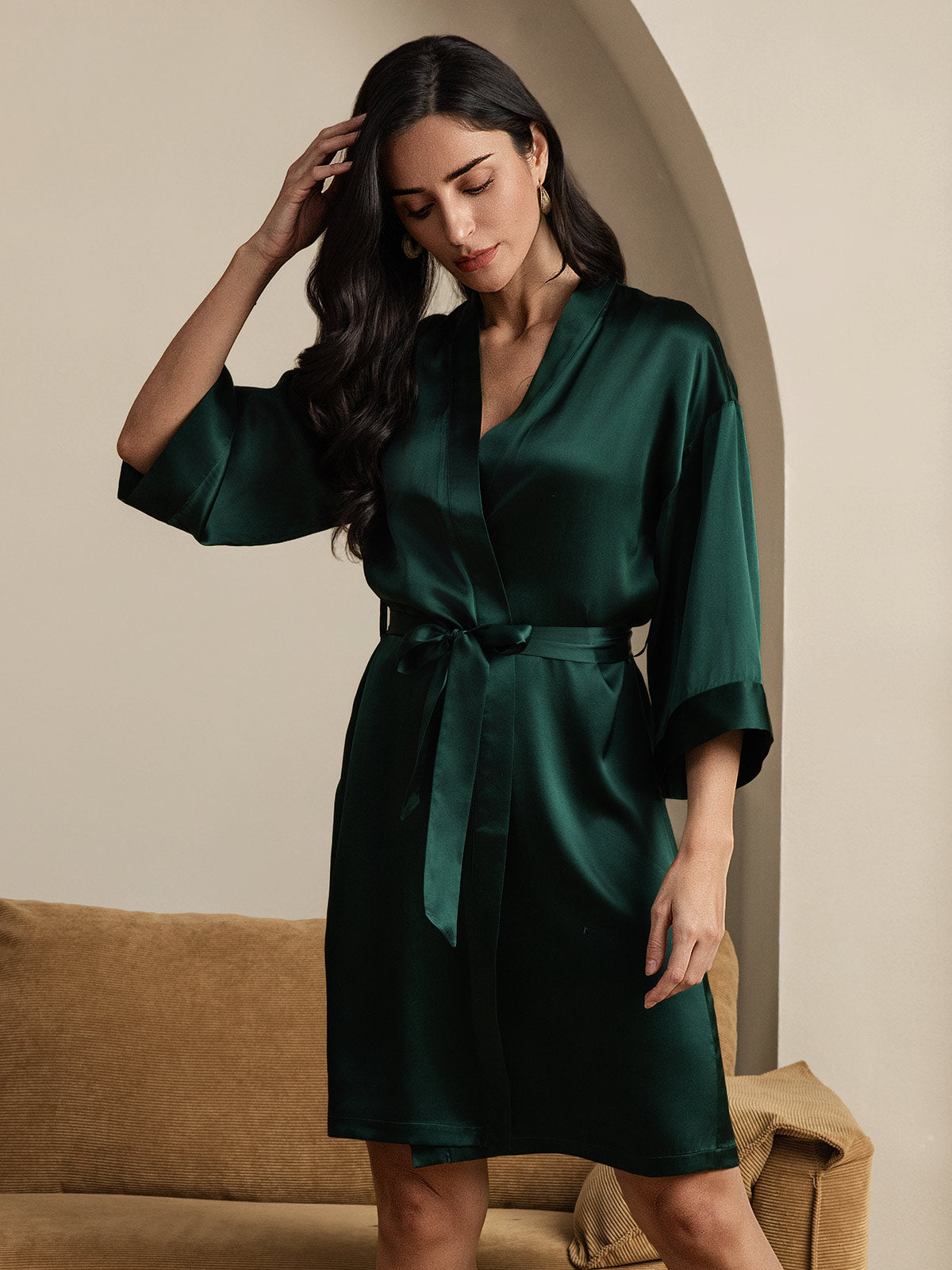 Kimono Peignoir Portefeuille Ceinturée en Pure Soie pour Femme Kimono Peignoir Portefeuille Ceinturée en Pure Soie pour Femme
