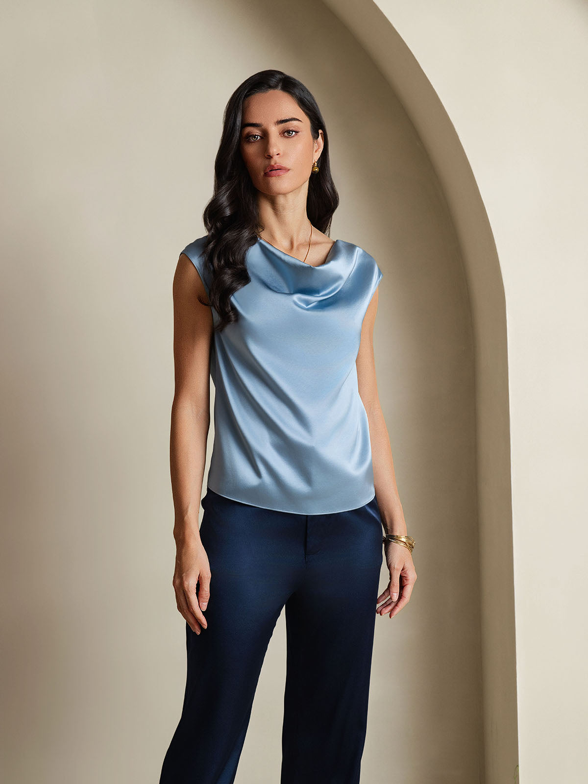 19Momme Soie Col Bateau Cap Manches Blouse 19Momme Soie Col Bateau Cap Manches Blouse