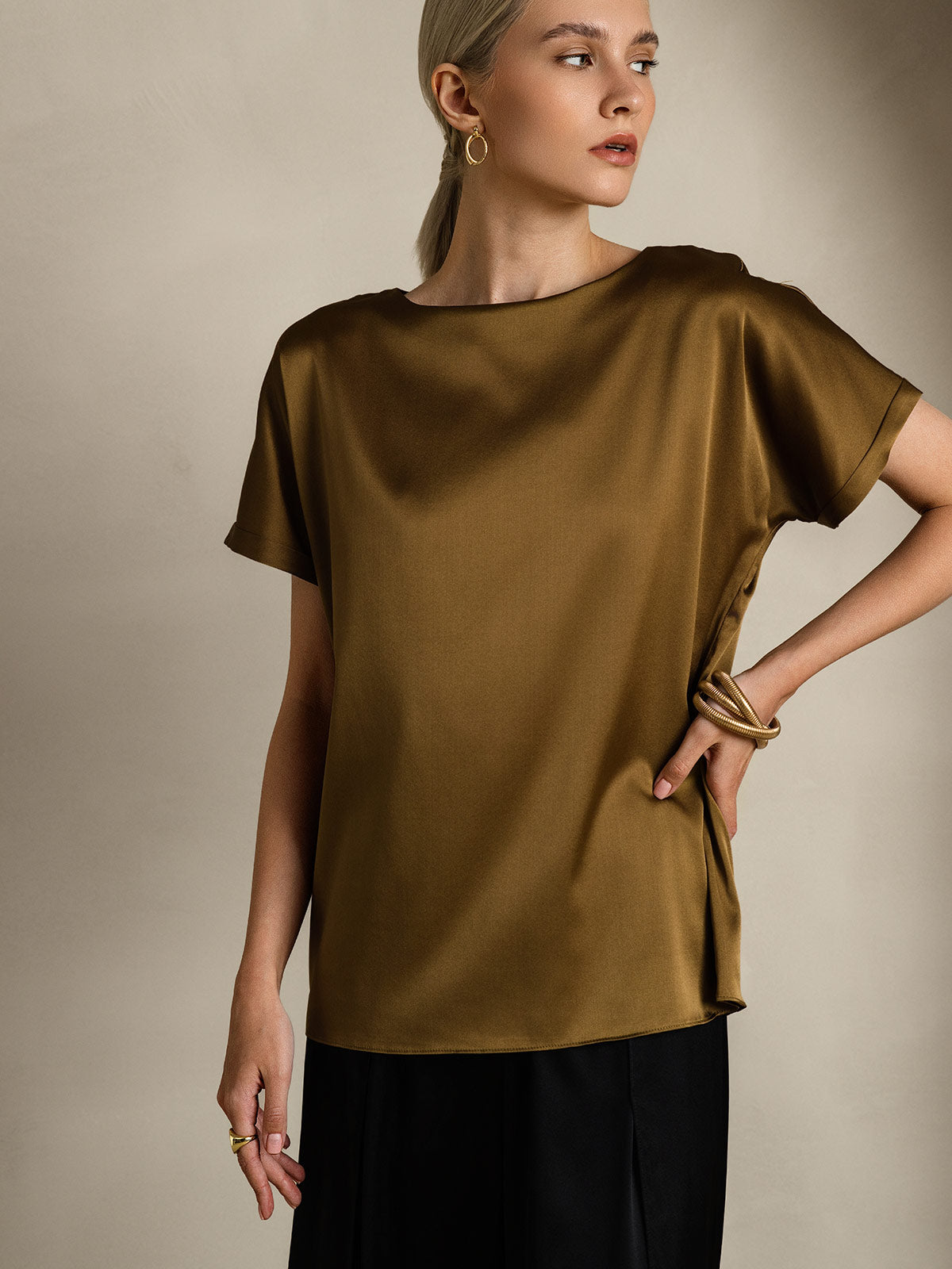 19Momme Soie Décontracté Manches Courtes T-Shirt 19Momme Soie Décontracté Manches Courtes T-Shirt