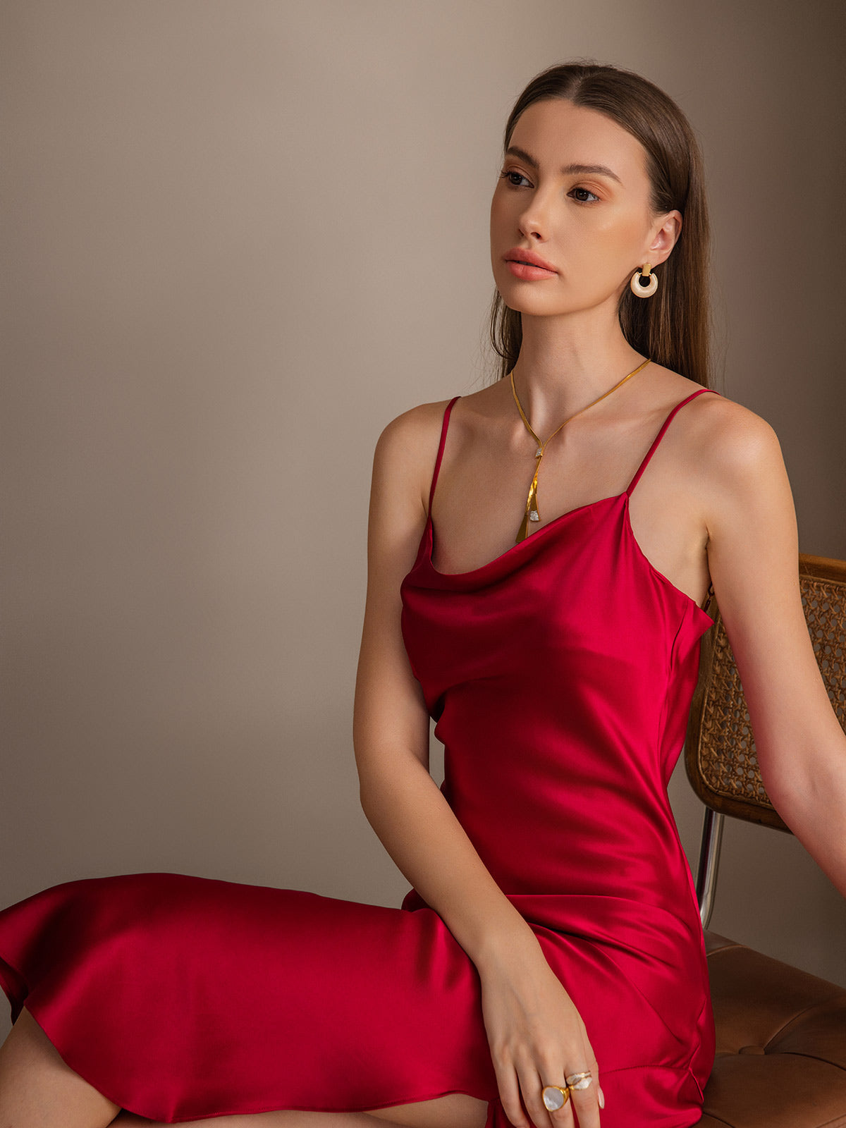 Pure Soie Bretelles Spaghetti Fente Longue Robe Pure Soie Bretelles Spaghetti Fente Longue Robe
